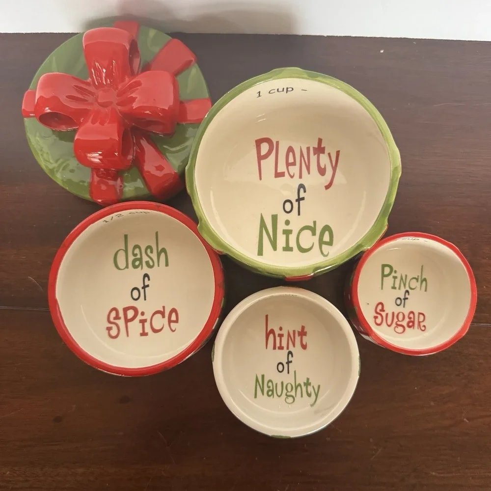 Pier 1 Christmas Ceramic Nesting Present Measuring Cups Genuine